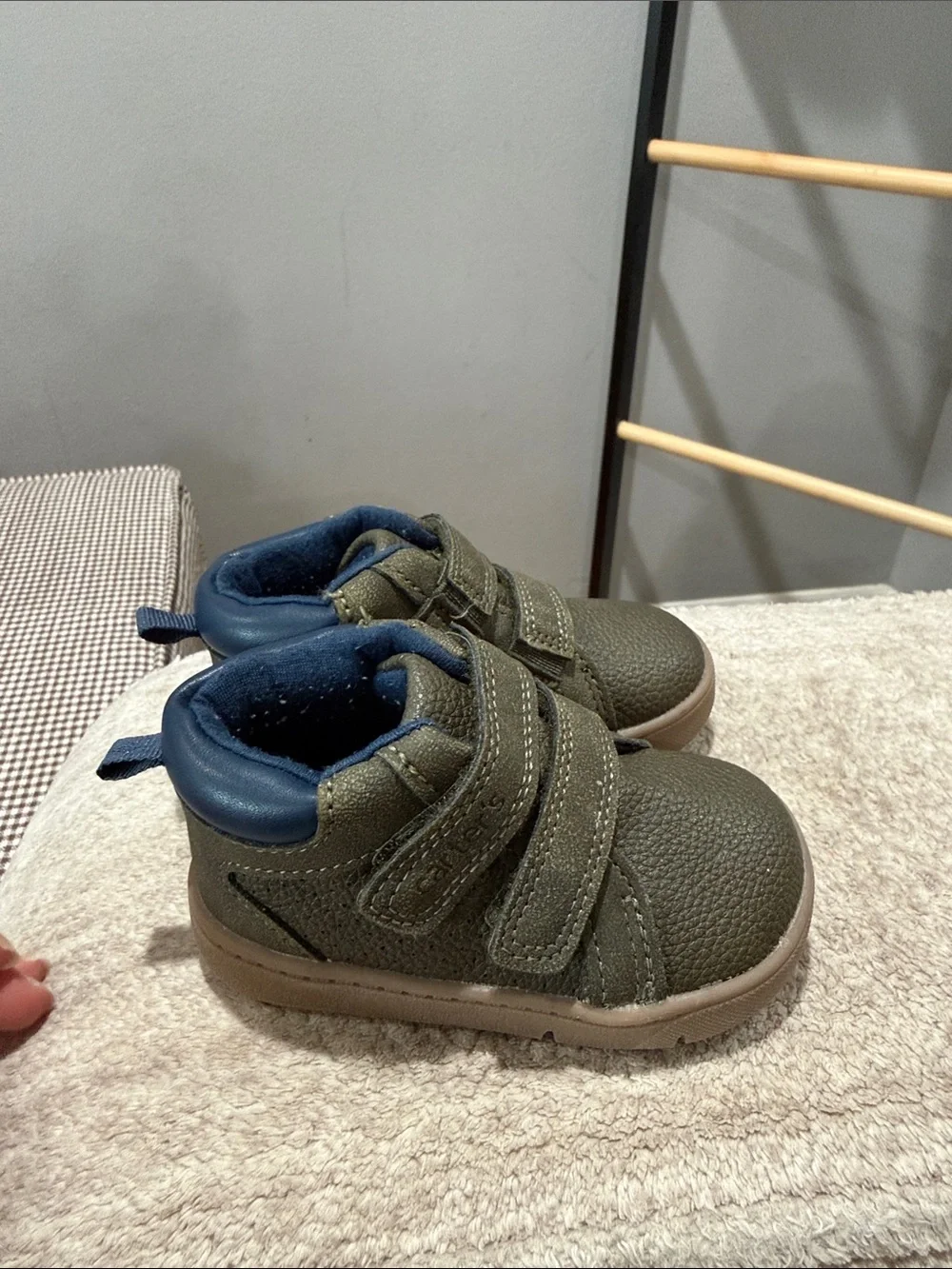 Kids Carters Olive Green High-Top Sneakers with Navy Accent